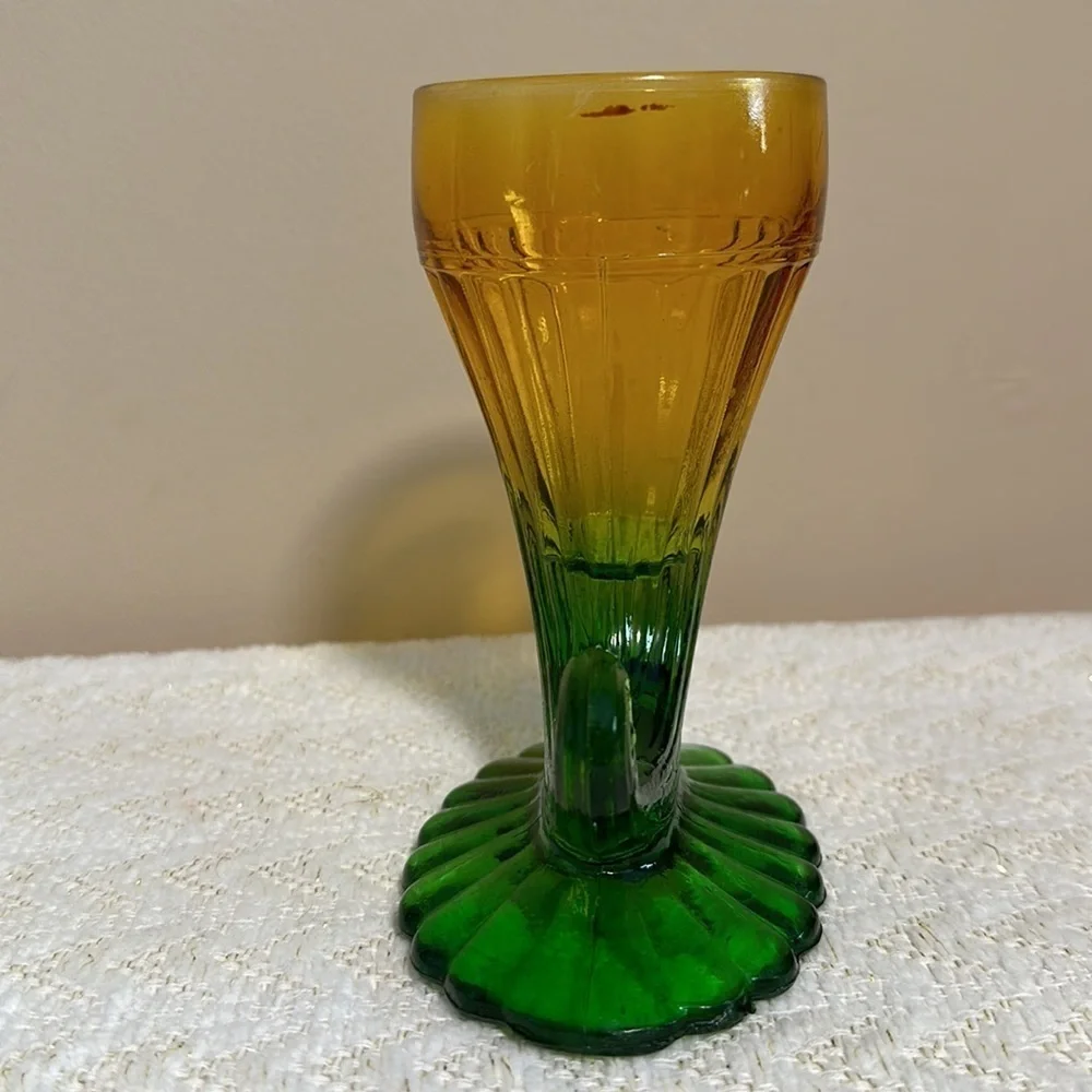 Vintage Cornucopia Vase Amber and Green Glass Horn Of Plenty Vase